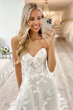 Fairy A-Line Sweetheart Lace Tulle Long Bridal Dress