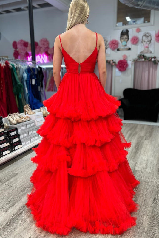 Skye | A-Line V-Neck Tulle Prom Dress with Tiered Ruffles