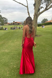 Scarlett | Charming Mermaid Sweetheart Red Satin Long Prom Dress with Appliques