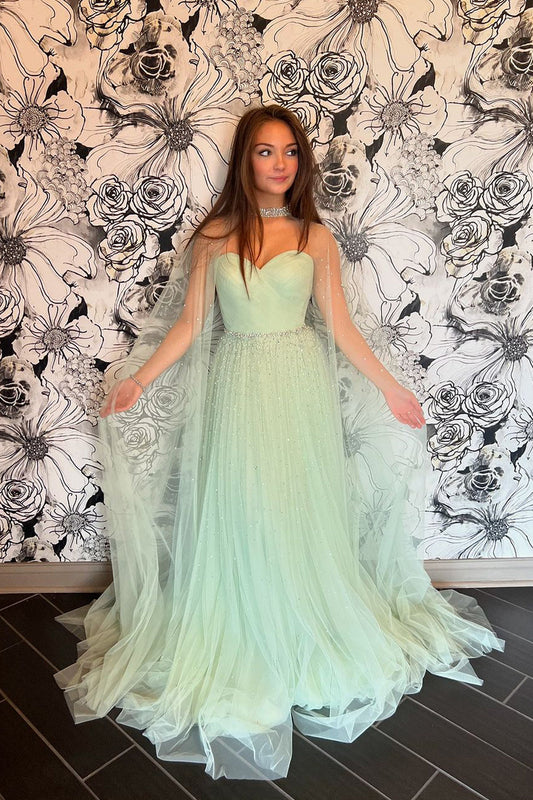 Charming A-Line Sweetheart Light Green Tulle Prom Dress