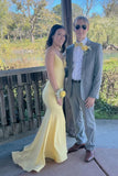 Daphne | Charming Mermaid V-Neck Daffodil Satin Long Prom Dress with Beading