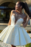 Seraphina |A-Line Illusion Neck Ivory Short Homecoming Dress with Beads