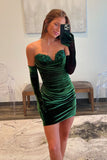 Cute Bodycon Sweetheart Dark Green Velvet Short Homecoming Dresses