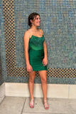 Cute Dark Green Bodycon Scoop Neck Short Homecoming Dress with Beading