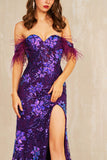 Selene | Elegant Purple Mermaid Satin Strapless Prom Dress with Sequins, Appliques, and Slit JB120610