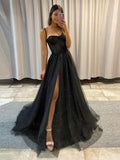 Keily |A-line Spaghetti Straps Glitter Tulle Prom Dress