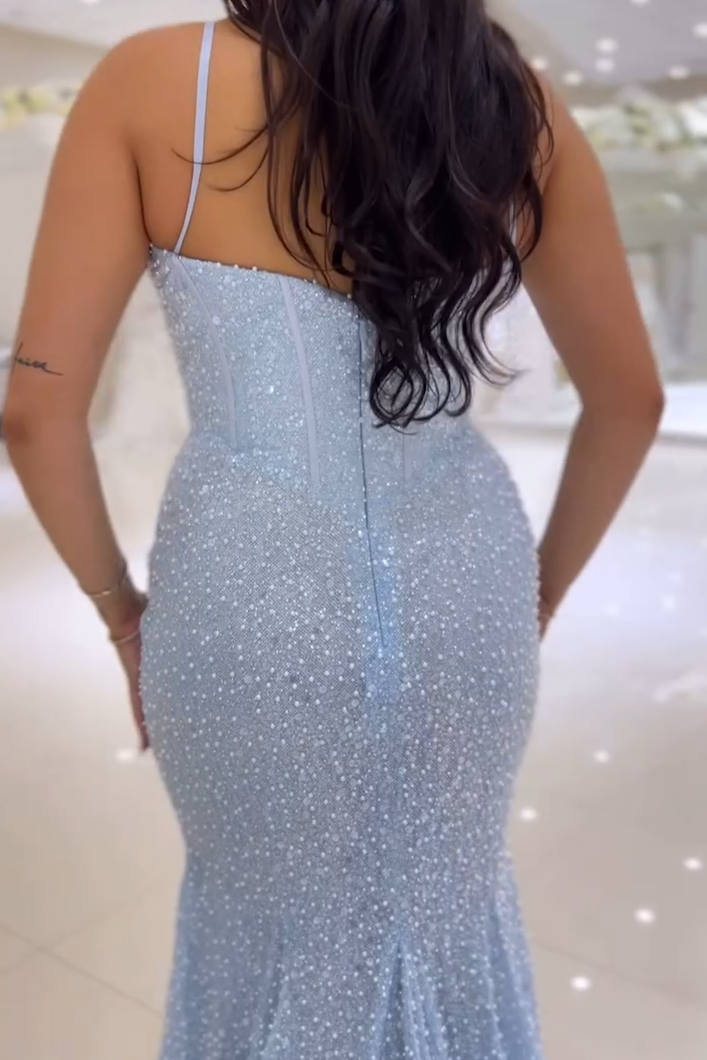 Lovely Mermaid Sweetheart Sky Blue Sequin Long Prom Dress