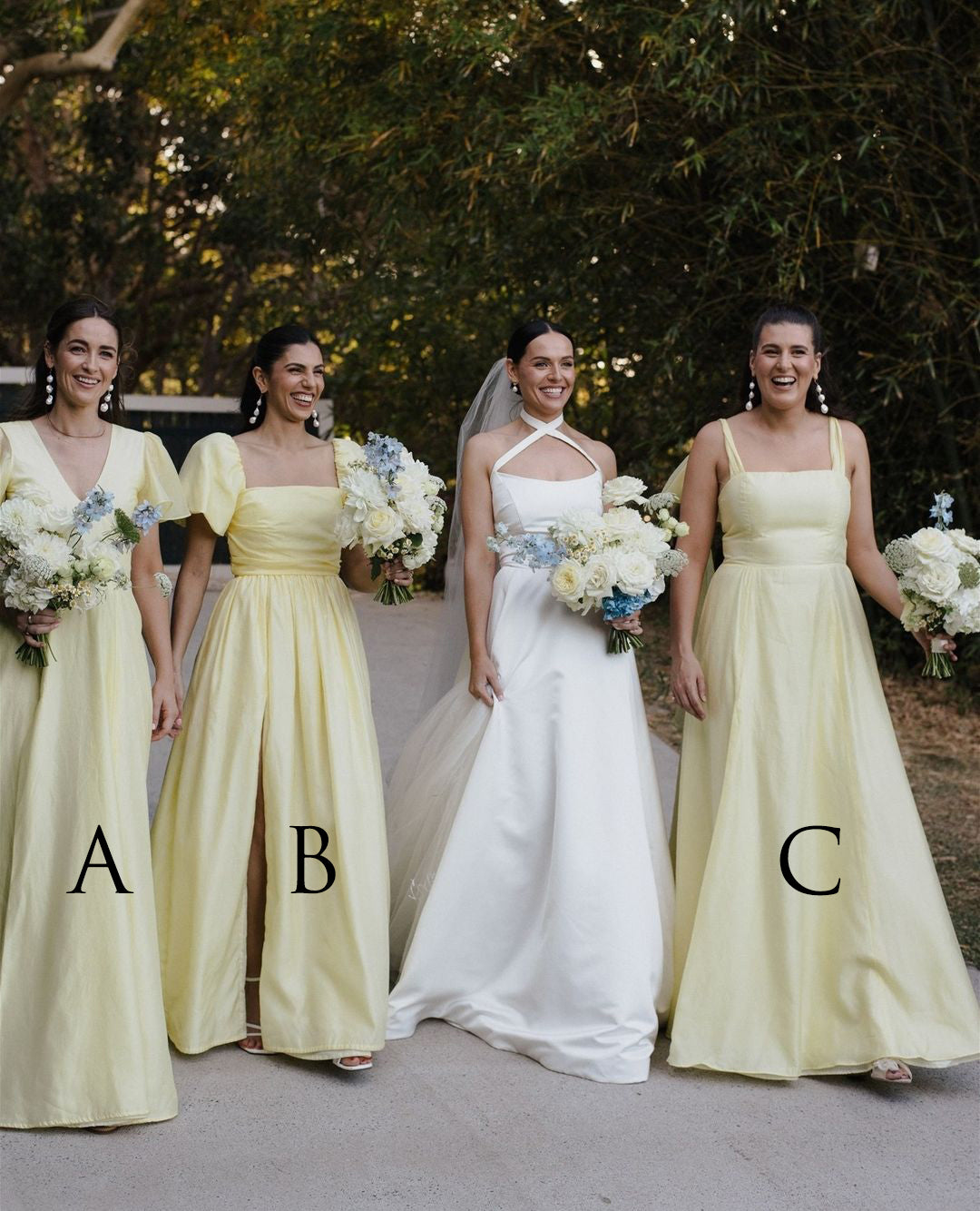 Chic A-Line Satin Daffodi Long Bridesmaid Dresses with Slit