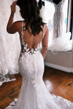 Sweetheart neck and Spagherri Straps Mermaid Satin Wedding Dress with Lace JB110606