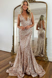 Graceful Mermaid Deep V-Neck Sequin Prom Dress with Beadings JB112209