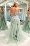 Beulah | Sage Green Lace Sweetheart Neckline A-Line Tulle Prom Dress