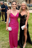 Serena | Charming Mermaid V-Neck Fuchsia Sequin Long Prom Evening Dress with Slit