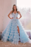 Cute Ball Gown Sweetheart Tiered Tulle Prom Dresses AB24103102