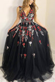 Susie | Black A-Line Princess Prom Dress with Embroidery