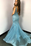 Celeste | Cute Mermaid V-Neck Light Blue Beading Prom Dress with Appliques