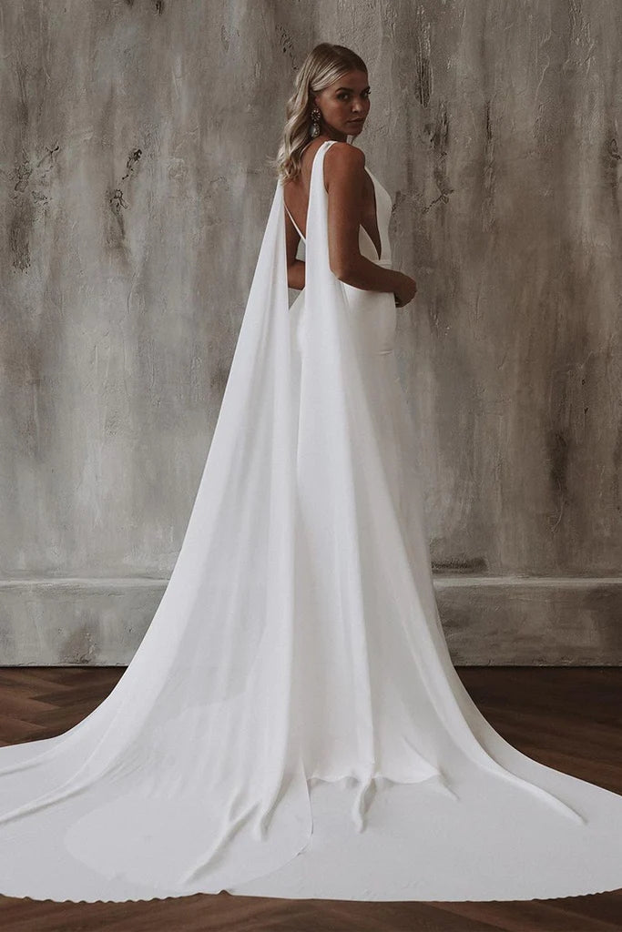 Elegant Deep V-Neck Satin Mermaid Wedding Dress JB112204