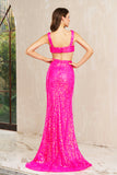 Gianna | Graceful Mermaid Sequins Cross Collar Neck Bodycon Prom Dress with Slit JB113005