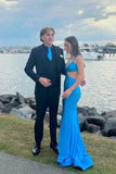 Selena | Charming Mermaid V-Neck Blue Satin Long Prom Dress