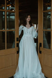 Fairy A Line Off the Shoulder Tulle Bridal Dresses with Appliques