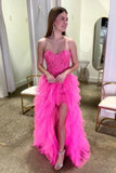 Charming Sheath Sweetheart Hot Pink Tulle Long Prom Dress