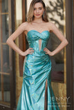 Selene | Elegant Aqua Blue Mermaid Satin Strapless Sweetheart Neck Prom Dress with Slit JB121104