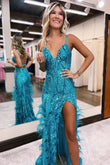 Sonia | Jade V-Neck Mermaid Prom Dress with Sequin Lace and High Slit