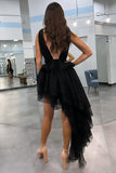 Black V-Neck Irregular Hem A-Line Prom Dress