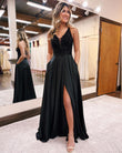 Elegant  A-Line V-Neck Satin Formal Dress with Slit JB110523