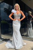 Charming Mermaid Sweetheart Silver Long Prom Dress with Beading