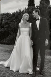 Fairy A-Line Square Neck Satin Long Bridal Dress with Straps