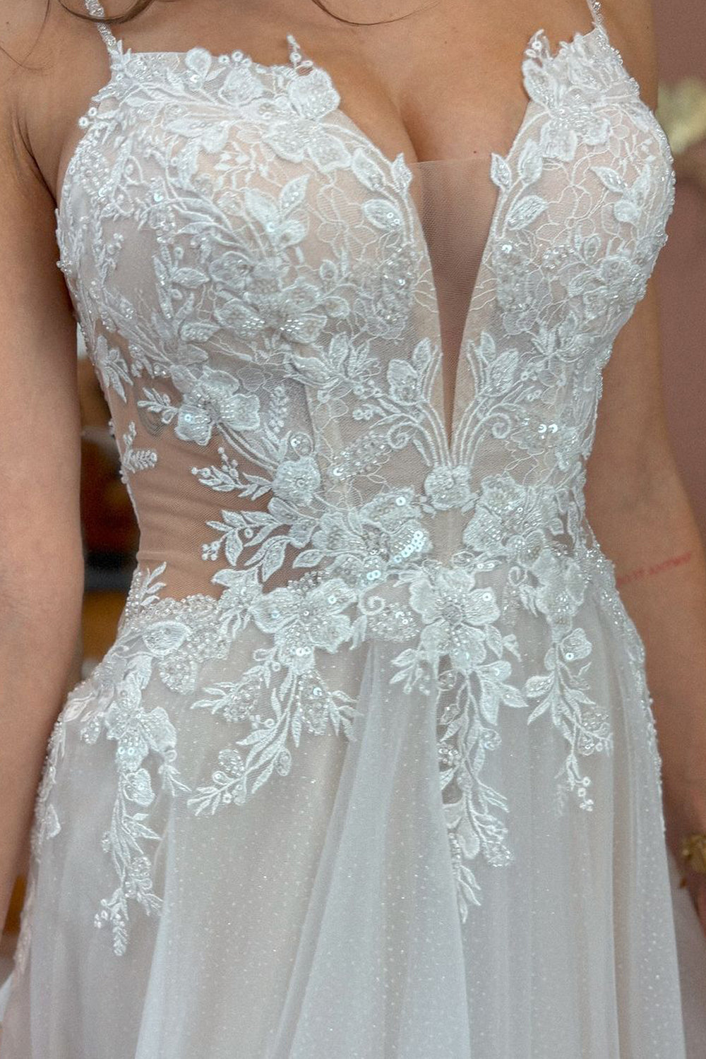 Elara | Fairy A-Line V-Neck Tulle Wedding Dress with Appliques
