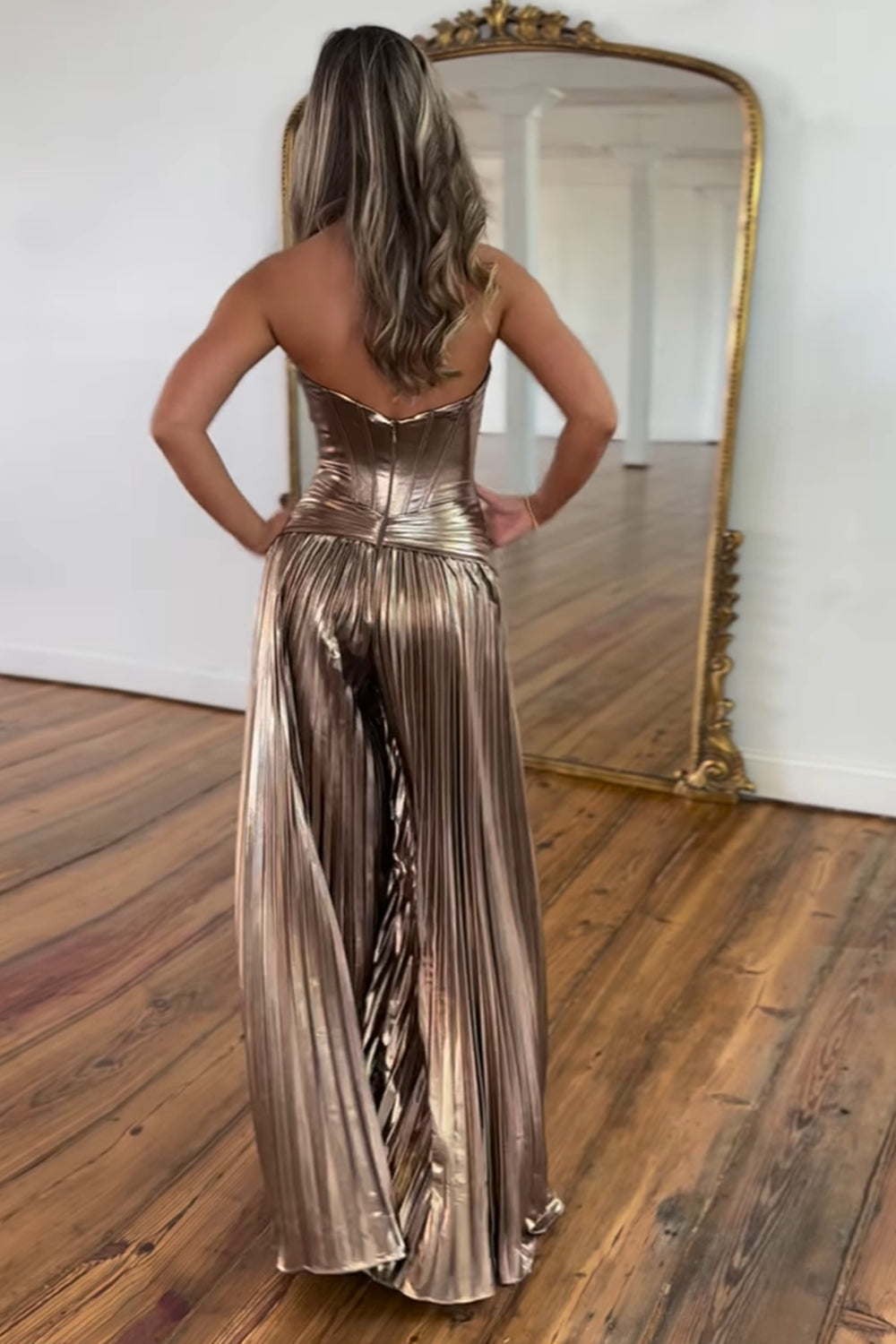 Lydia | Fairy A-Line Sweetheart Brown Pleated Satin Long Prom Dress with Slit