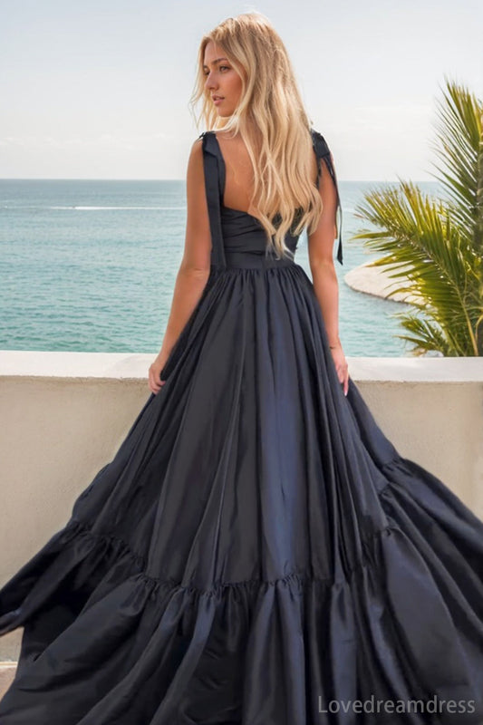 Elegant A-Line Illusion Satin Prom Dress with Tiered Skirt