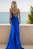 Elegant Scalloped Mermaid Satin Prom Dress with Chic Side Slit