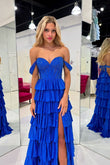 Daphne | Cute A-Line Off-the-Shoulder Royal Blue Prom Dress