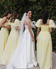 Chic A-Line Satin Daffodi Long Bridesmaid Dresses with Slit