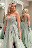 Beulah | Sage Green Lace Sweetheart Neckline A-Line Tulle Prom Dress