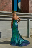 Cute Sheath Sweetheart Sparkly Satin Long Prom Dresses with Slit