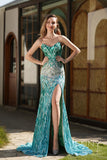 Celeste | Romantic Green  Mermaid Sequins Strapless Sweetheart Neck Prom Dress with Slit JB121302