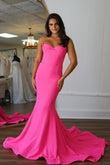 Sophia | Elegant Mermaid Scoop Neck Pink Satin Long Prom Dress