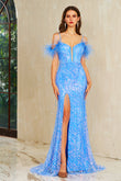 Selene | Elegant Light Blue Mermaid Satin Sweetheart Neck Prom Dress with Sequins and Slit JB120908