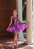 Charming A-Line Straps Purple Sparkly Satin Short Homecoming Dress