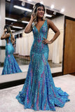 Charming Mermaid Fuchsia Sequins Lace Long Prom Dresses