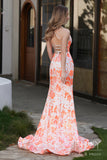 Selene | Elegant White Satin Mermaid Prom Dress with Orange Appliques and Slit JB121106