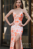 Selene | Elegant White Satin Mermaid Prom Dress with Orange Appliques and Slit JB121106