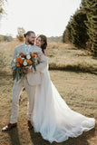 Fairy A Line Off the Shoulder Tulle Bridal Dresses with Appliques
