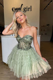 Cute A Line Sweetheart Dusty Sage Green Tulle Short Homecoming Dresses