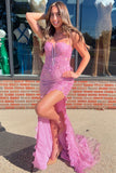 Eliana | Charming Mermaid V-Neck Pink Sequins Prom Dress with Appliques