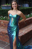 Luminous Grace | Sparkly Mermaid Sweetheart Keyhole Metallic Satin Prom Dress with Slit