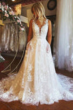 Elegant A-Line V-neck Tulle Wedding Dress with Lace JB112105